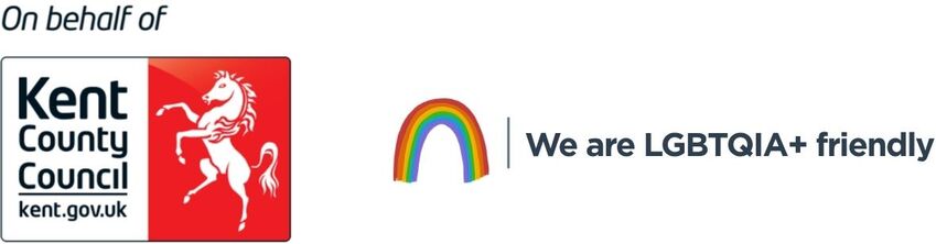 Kent County Council logo with LGBTQIA+ friendly text